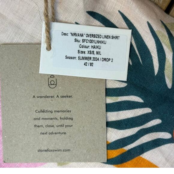 Stone Fox Swim Nirvana Oversized Linen Shirt Haiku Print XS/S - Picture 6 of 8